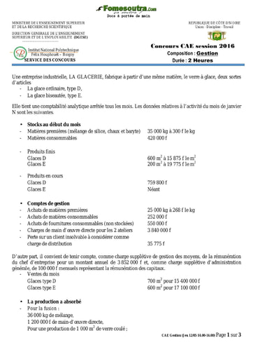 Sujet de Gestion concours CAE 2016