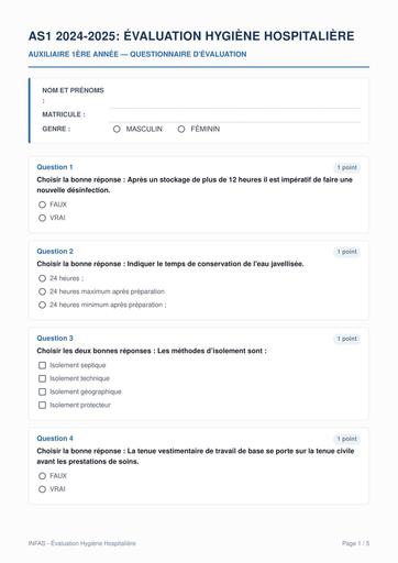 COMPO AS1 2024 2025 ÉVALUATION HYGIÈNE HOSPITALIÈRE BY TEHUA