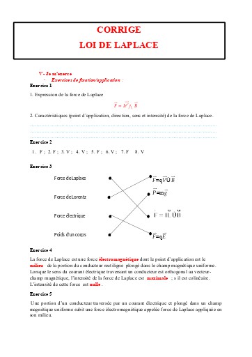 P8 Loi de Laplace   Tle C,D et E