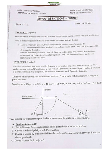 Sujet de Physique-Chimie Terminale D