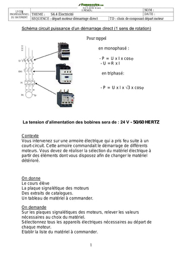 TD départ moteur démarrage