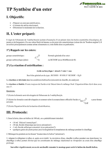 TP Synthèse d'un ester - Terminale D