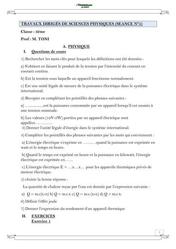 TRAVAUX DIRIGÉS DE SCIENCES PHYSIQUES Niveau 3ième by Tehua