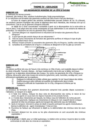 Thème: Géologie -  Recueil de sujets corrigés de SVT niveau Terminale D et C