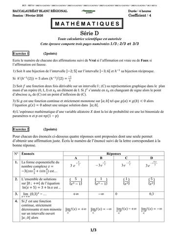 BAC BLANC 2026 DRENA GAGNOA SUJET MATHS SERIE D (SUJET) by TEHUA