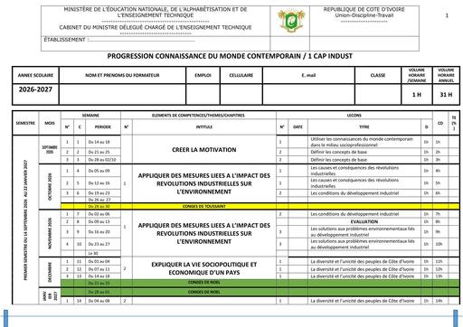 PROGRESSION 2026 27 CMC 1 CAP INDUSTRIEL by TEHUA