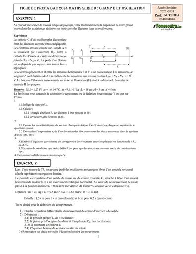 FICHE DE PREPA BAC 2024 pc SERIE D CHAMP E ET Oscillation by Tehua