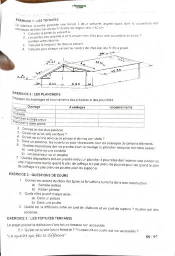 EXERCICE CORRIGE BTP LES TOITURES ET LES PLANCHIERS BY TEHUA