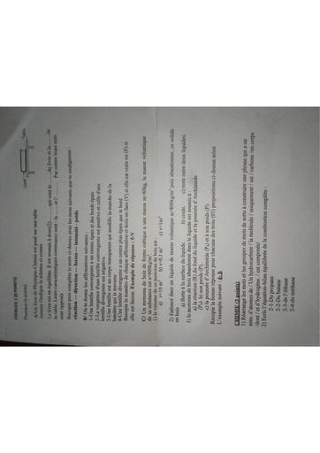 Sujet BEPC prépa BEPC physique chimie