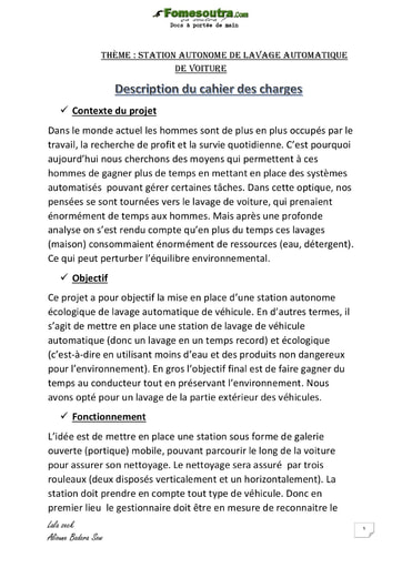 Station autonome de lavage automatique de voiture - Projet