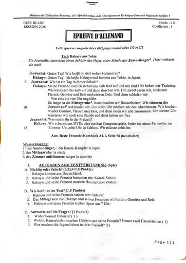 Bepc blanc 2026 dren Abidjan 4 Allemand By Tehua