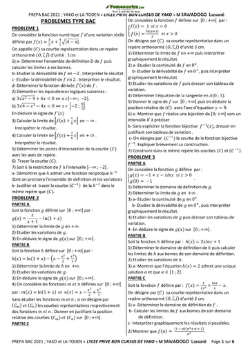 Problèmes types BAC D Sujets de Mathématiques