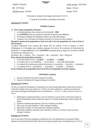 DEVOIR DE PC Tle D (25 26) N°1 by TEHUA