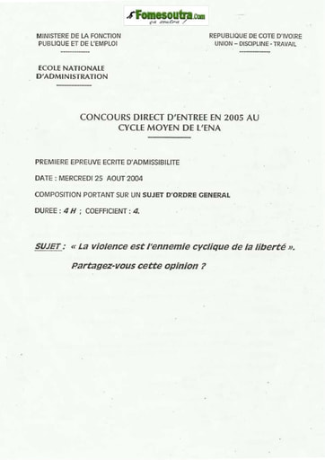 Sujet d'Ordre Général ENA Cycle moyen 2005