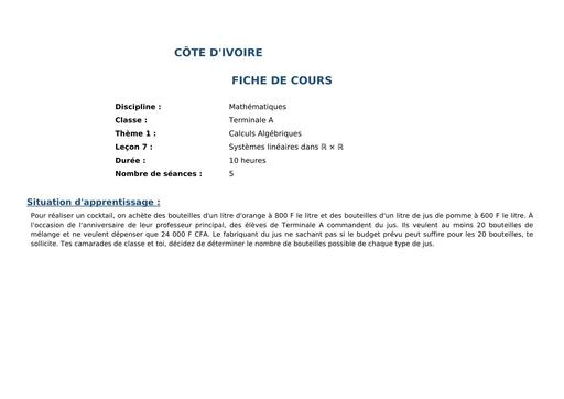 7 FICHE DE COURS APC MATHS Tle A1&2 L7 Systemes Lineaires BY TEHUA