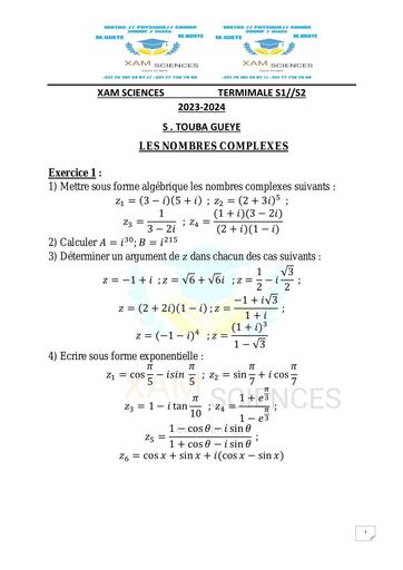 Fiche de prepa Bac XAM SCIENCES LES NOMBRES COMPLEXES by Tehua