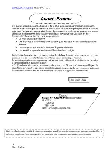 COURS MATHS Boussole Mahts 1ière D