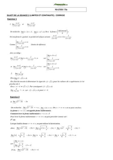 COURS DE VACANCES MATHS TLE CORRIGE SUJET 2 (LIMITES ET CONTINUITE) by TEHUA