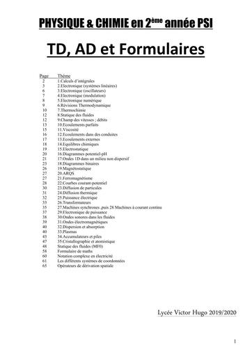 Physique-Chimie PSI 2ème année : TD, Applications Directes et Formulaires