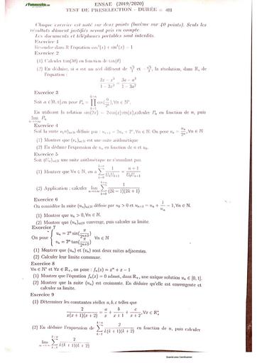 Présélection CONCOURS ENSAE 2020 by TEHUA
