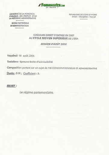 Sujet Vie constitutionnelle et administrative ENA 2006