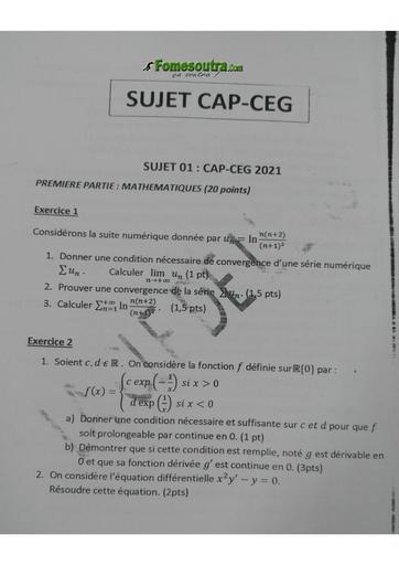 Sujet CAP MATHS ENS LYCEE SUP by Tehua