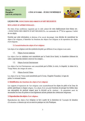 AP 5ème L9 Fonctions des objets dart réligieux