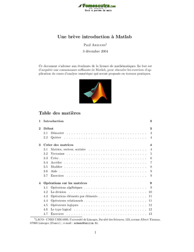 Une brève introduction a MATLAB