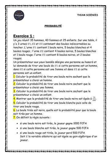 Sujets sur Probabilités ( THIAM SCIENCES ) by Tehua