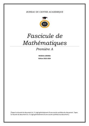 BCA Fascicule de Mathématiques 1iere A by Tehua