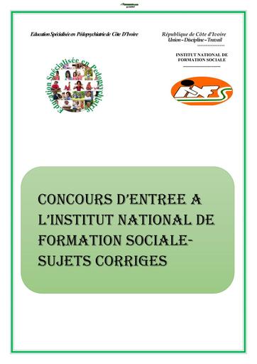 INFS CONCOURS D'ENTREE SUJETS CORRIGES BY TEHUA