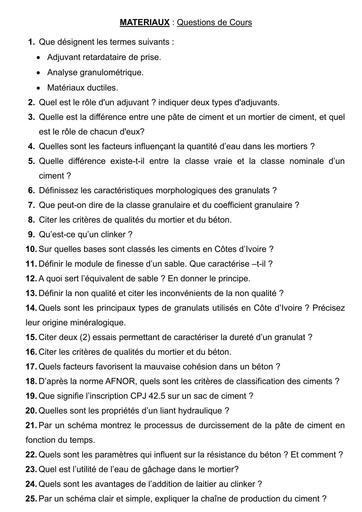 BTP MATERIAUX QUESTION DE COURS BY TEHUA