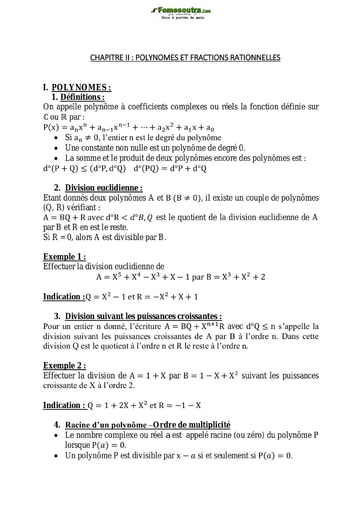 Cours de Polynômes et Fractions Rationnelles