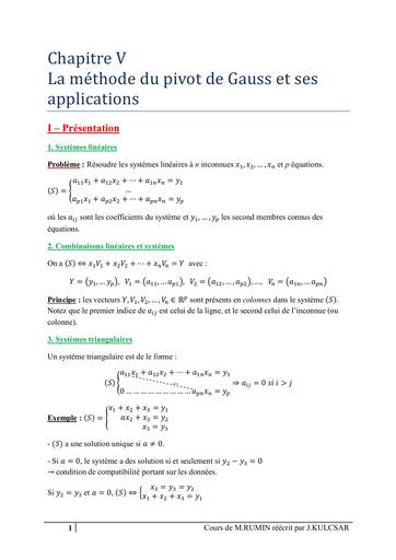 MATHS SUP Méthode du pivot de Gauss et ses applications