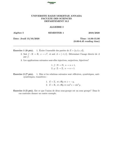 Examen2 Algèbre 1 MI L1 Aanaba by TEHUA