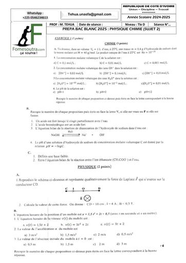 PREPA BAC BLANC 2025  PHYSIQUE CHIMIE (SUJET 3)