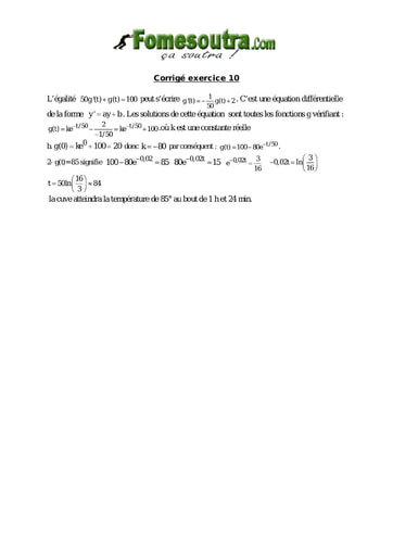 Corrigé TP 10 Equations différentielles 1er ordre - niveau Terminale Scientifique