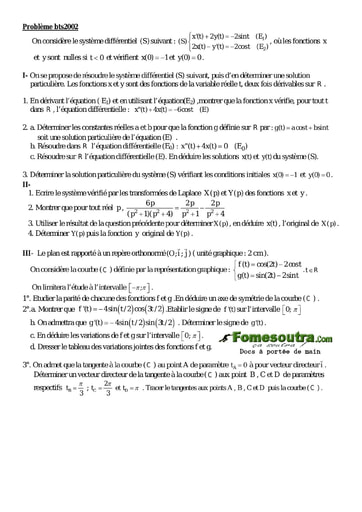 Problème corrigé - Maths BTS Industriel