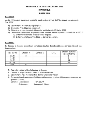 PROPOSITION DE SUJET bt blanc 2022 STATISTIQUE