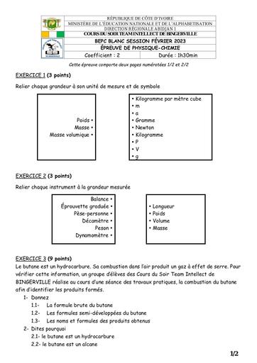 Cours du Soir Team Intellect de BINGERVILLE / BEPC BLANC PC