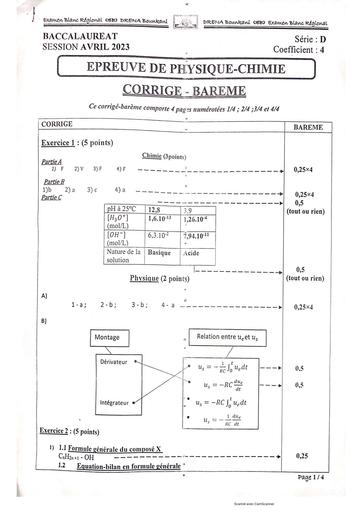 CORRIGE BAC BLANC REGIONAL D PC BOUNA MARS 2023 by Tehua