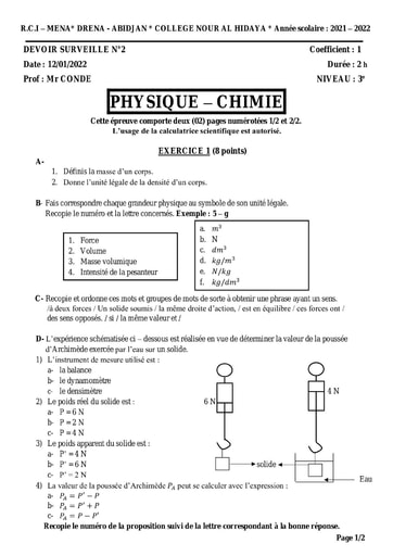 DEVOIR SURVEILLE PC N°2 3è