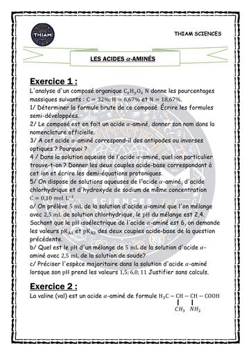 FICHE TD LES ACIDES α AMINÉS ( THIAM SCIENCES ) by TEHUA