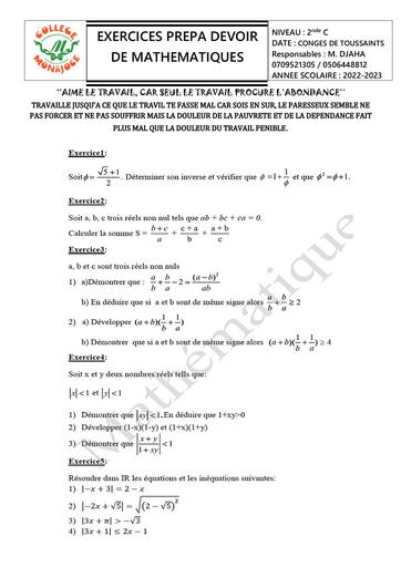 PREPA DEVOIR ENSEMBLE DES NOMBRES REELS 2nde C-AB-G2 by DJAHA