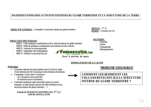 Activités internes du globe terrestre et la structure de la terre - SVT 1ère D