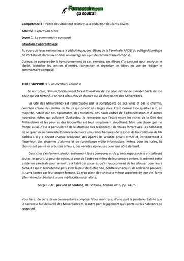 FICHE DE COURS Français Tle BY TEHUA