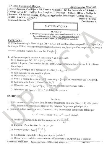 Bac Blanc MATHS C LCA by Tehua