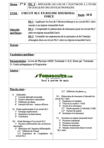 Circuit RLC en régime sinusoïdal force - Physique Terminale D