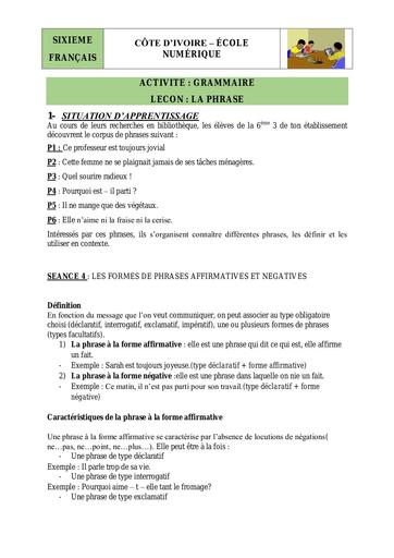 6e Gr L1 S4 types phrases affirm négative