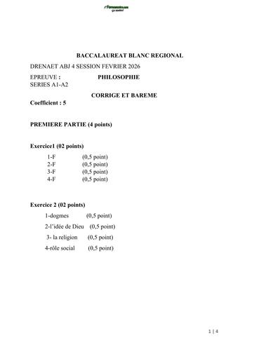 BAC BLANC MARS 2026 DRENA ABIDJAN 4 SUJET PHILOSOPHIE SERIE A1&2 (BAREME) by TEHUA
